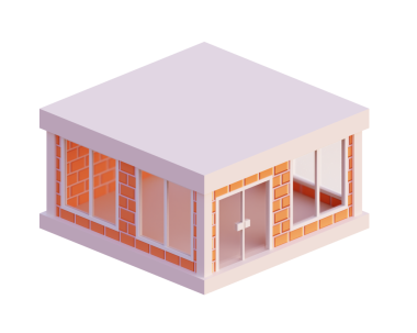 Turuncu tuğla bina, izometrik. 3d oluşturma.