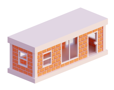 Turuncu tuğla bina, izometrik. 3d oluşturma.