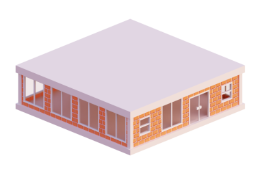 Turuncu tuğla bina, izometrik. 3d oluşturma.