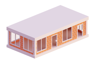 Turuncu tuğla bina, izometrik. 3d oluşturma.