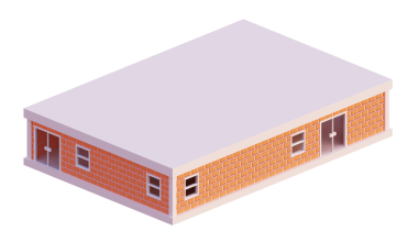 Turuncu tuğla bina, izometrik. 3d oluşturma.