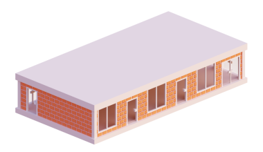 Turuncu tuğla bina, izometrik. 3d oluşturma.