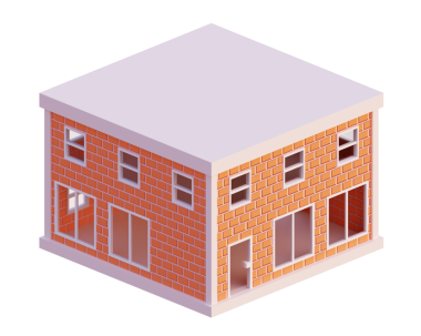 Turuncu tuğla bina, izometrik. 3d oluşturma.