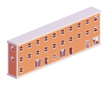 Turuncu tuğla bina, izometrik. 3d oluşturma.