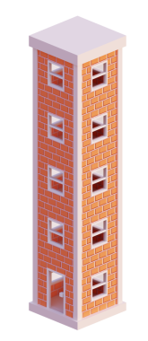 Turuncu tuğla bina, izometrik. 3d oluşturma.