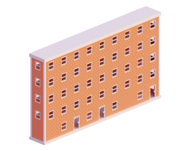 Turuncu tuğla bina, izometrik. 3d oluşturma.