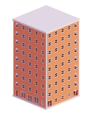 Turuncu tuğla bina, izometrik. 3d oluşturma.