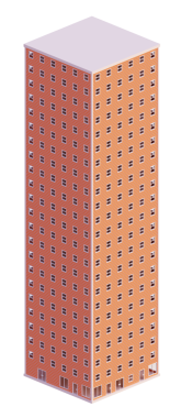 Turuncu tuğla bina, izometrik. 3d oluşturma.