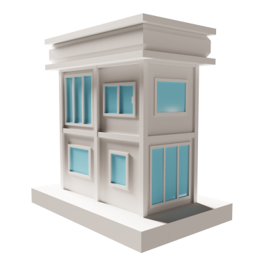 Mavi kapı ve pencere binası. 3d oluşturma.