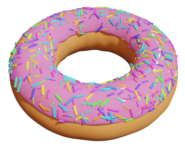 Üzerinde gökkuşağı şekeri olan üç boyutlu çilekli çörek..