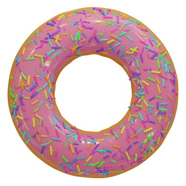 Üzerinde gökkuşağı şekeri olan çilekli bir çöreğin 3D görüntüsü.