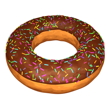 Üzerinde gökkuşağı şekeri olan 3 boyutlu çikolatalı çörek..