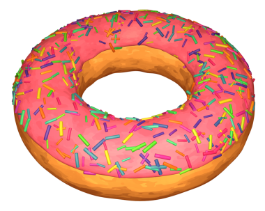 Üzerinde gökkuşağı şekeri olan üç boyutlu çilekli çörek..