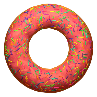 Üzerinde gökkuşağı şekeri olan çilekli bir çöreğin 3D görüntüsü.