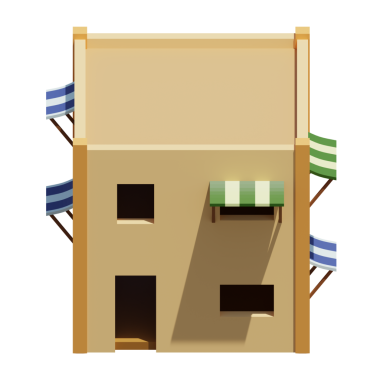 Desert House 'un izometrik ön görüntüsü. 3d oluşturma.