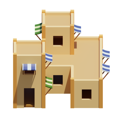 Desert House 'un izometrik ön görüntüsü. 3d oluşturma.