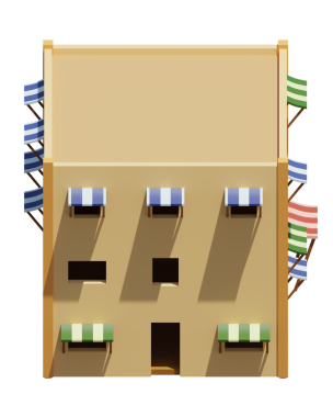 Desert House 'un izometrik ön görüntüsü. 3d oluşturma.