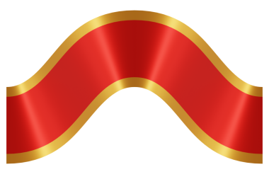 Kıvrımlı altın işlemeli kırmızı bir kurdele. 3B görüntüleme.