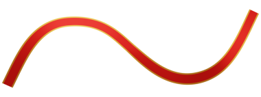 Kıvrımlı altın işlemeli kırmızı bir kurdele. 3B görüntüleme.