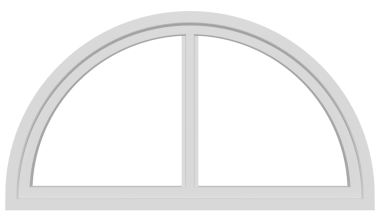 İki panelli beyaz bir pencere yarı daire çerçeve. 3d oluşturma.