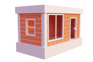 Turuncu tuğla bina. 3d oluşturma.