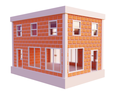 Turuncu tuğla bina. 3d oluşturma.