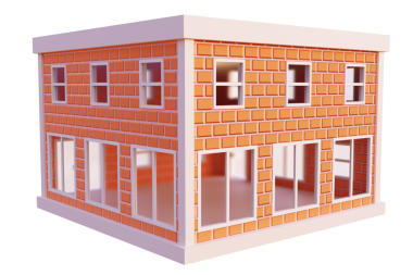 Turuncu tuğla bina. 3d oluşturma.