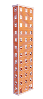 Turuncu tuğla bina. 3d oluşturma.