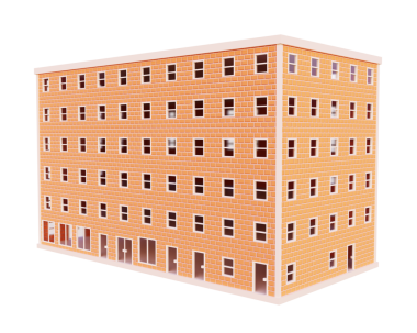 Turuncu tuğla bina. 3d oluşturma.