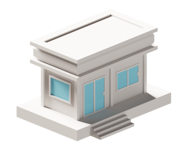 Mavi kapı ve pencere binası izometrik. 3d oluşturma.