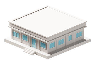 Mavi kapı ve pencere binası izometrik. 3d oluşturma.