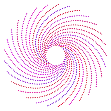 Mor, pembe ve kırmızı daireli yarım tonlu spiral çerçeve.