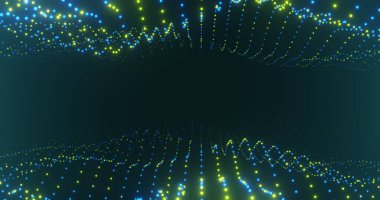 Soyut mavi ve sarı dijital dalga teknoloji arkaplanı. 3d oluşturma.