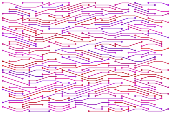 Mor, pembe ve kırmızı devre teknolojisi resimleme arka planı.