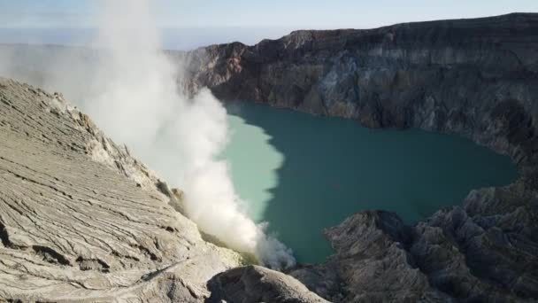 Drone Disparó Volcán Ijen East Jawa Indonesia Día Soleado — Vídeos de Stock