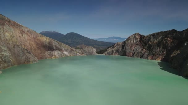 Drone Disparó Volcán Ijen Cerca Del Lago Ácido East Jawa — Vídeos de Stock