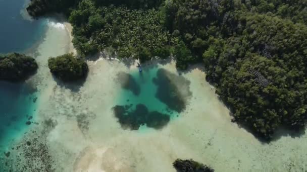 Brote Aéreo Vuelo Sobre Una Colorida Laguna Con Agua Turquesa — Vídeos de Stock