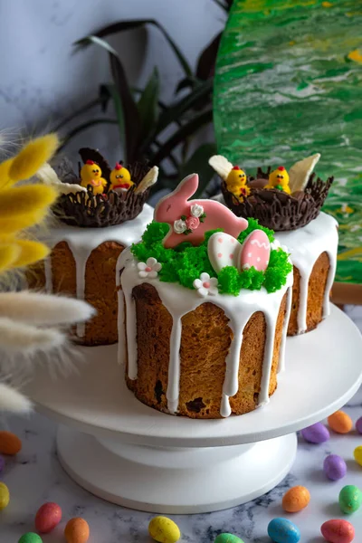 Niedziela Wielkanocna Ciasto Lukrem Piskląt — Zdjęcie stockowe