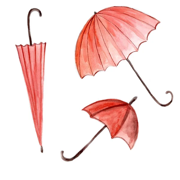 Červený Deštník Izolované Bílém Pozadí — Stock fotografie