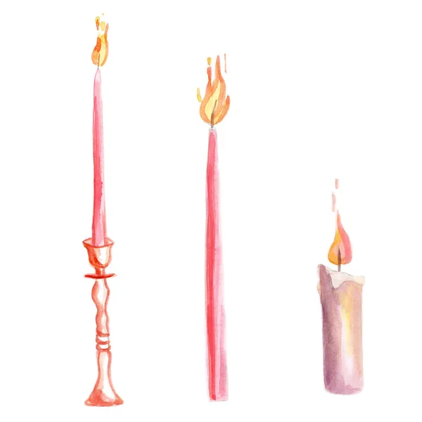Candle Light Hand Drawn Illustration Isolated White Background — Stock Photo, Image