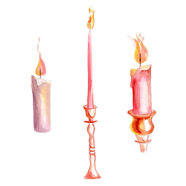 Watercolor Candle Isolated White Background — Stock Photo, Image