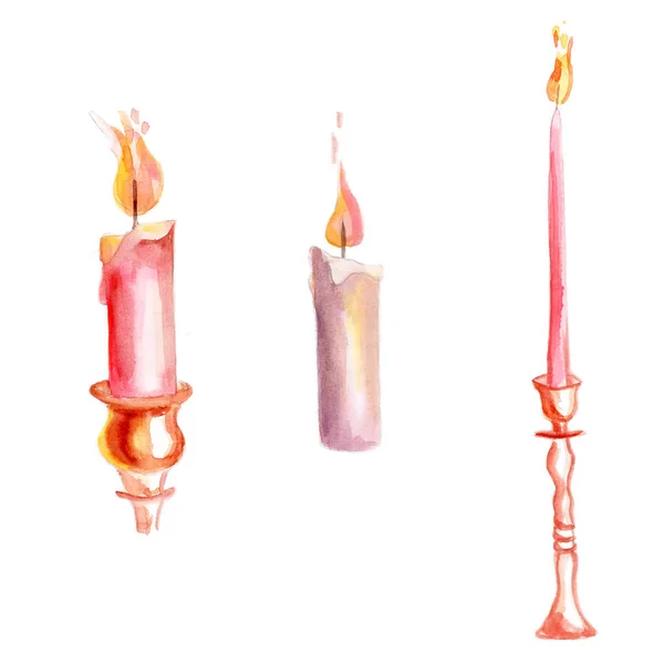 Watercolor Candle Light Hand Drawn Illustration Isolated White Background — Stock Photo, Image