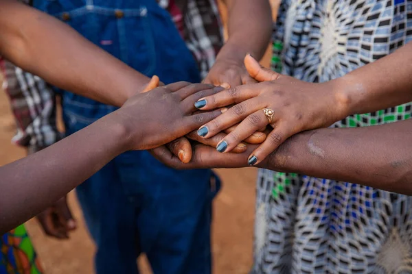 Hands African People Top Each Other Concept Unity — Stock Photo, Image