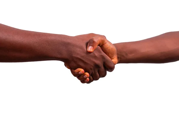两个非洲人握手 双手被白色背景隔离 — 图库照片
