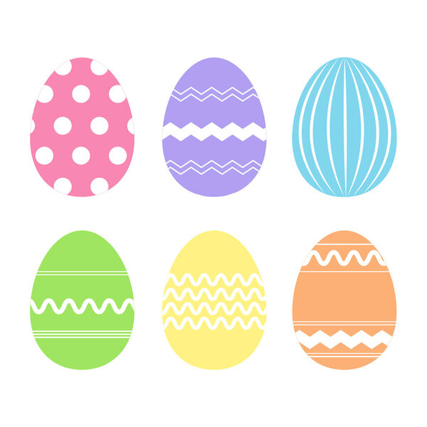 Set of colorful Easter eggs with geometric patterns in flat style. Vector illustration