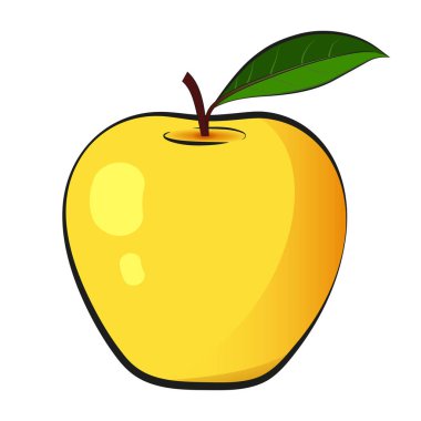 Taze sarı elma meyvesi. Vektör illüstrasyonu beyaz arkaplanda izole edildi