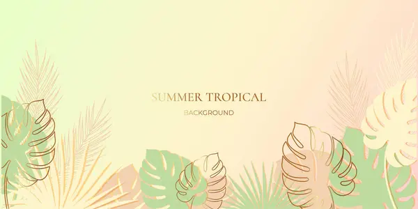 stock vector Summer banner with tropical leaves. Tropical background. Vector illustration in pastel colors with gold