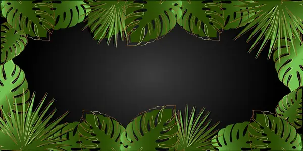 Καλοκαιρινό Πανό Τροπικά Φυτά Σκούρο Φόντο Εικονογράφηση Διανύσματος — Διανυσματικό Αρχείο