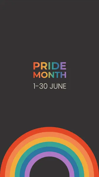 LGBTQ gurur ayı dikey afişi, kart, gökkuşaklı poster şablonu. Gay geçit töreni kutlaması. Siyah arkaplanda vektör illüstrasyonu