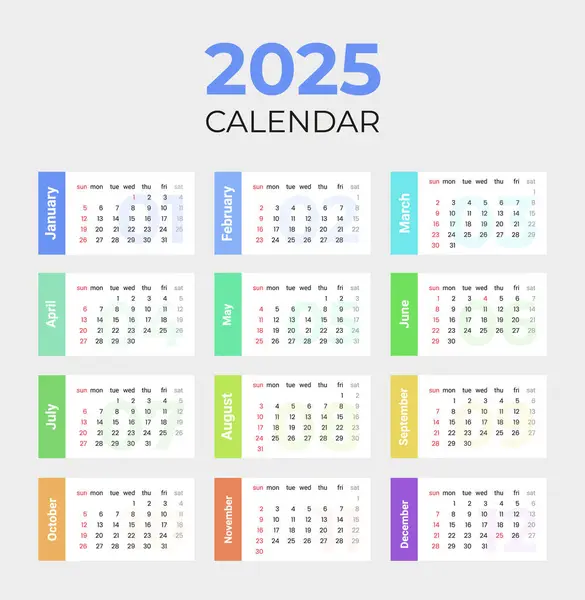 Pazar günü başlayan basit takvim 2025. Bir duvar veya masa takviminin vektör tasarımı şablonu